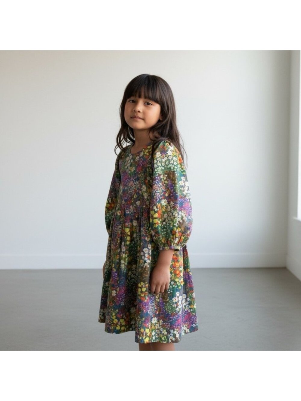 Molo Girl Caio Dress Sz 146/152 11y/12y US Floral Puff Sleeve Knee Length
